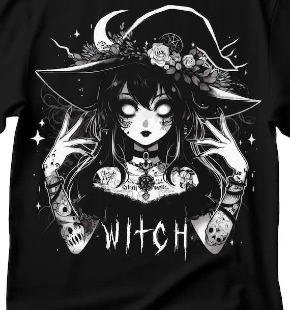 Anime Witch T-Shirt, Gothic Style, Witchy Vibes