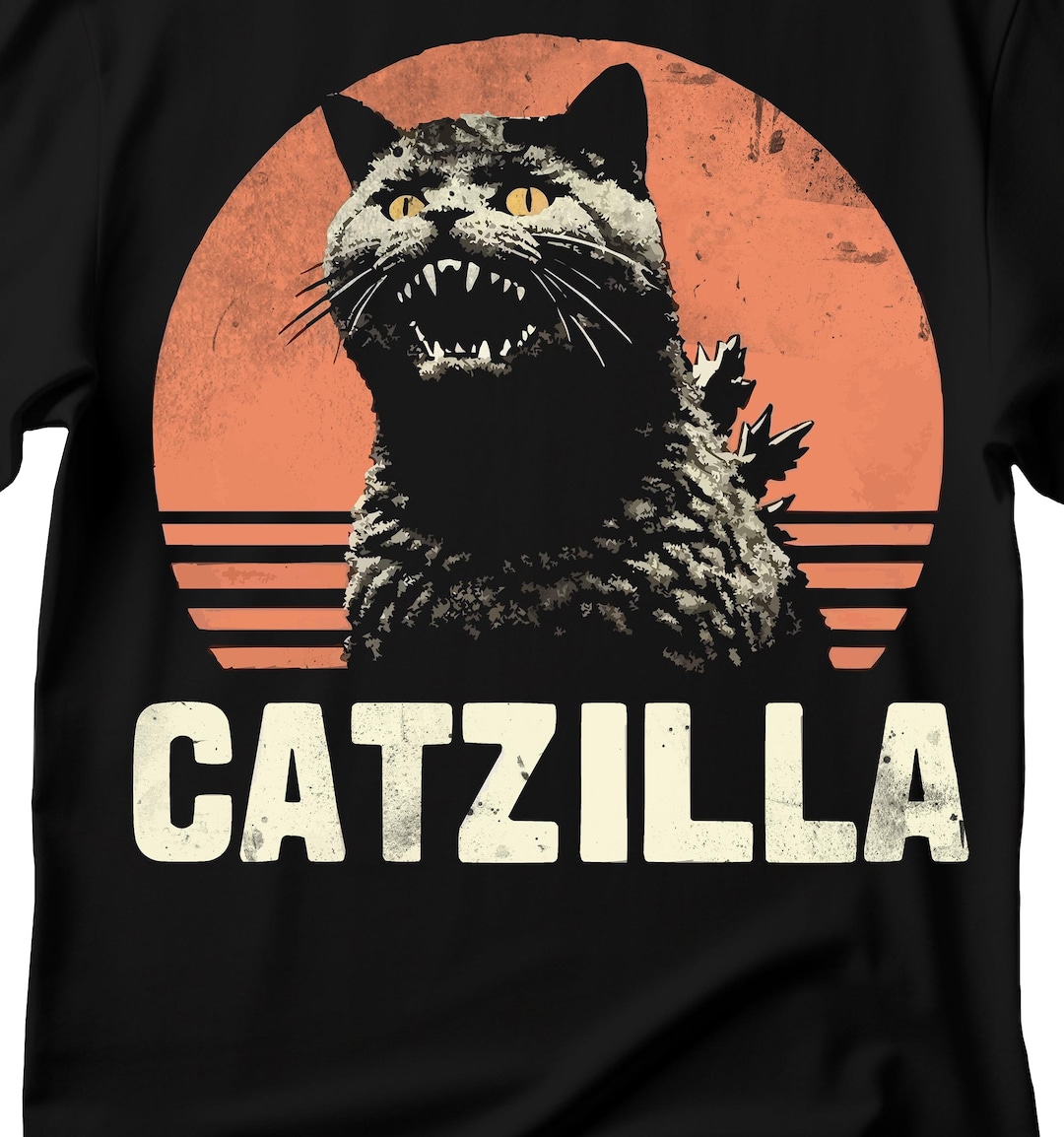 Catzilla T-shirt: Retro Cat Monster Tee, Cat Mom Gift - Etsy, image size:1080x1154