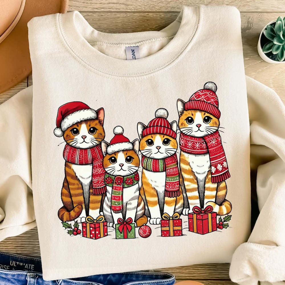 Cute Cats Christmas Sweatshirt, Happy Cat Year Shirt, Funny Christmas Cat Shirt, Cat Christmas Sweatshirt, Cat Mom Sweatshirt, Cat Shirts