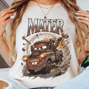 Mater Shirt, Cars Tow Mater Graphic Tee, Disney Pixar Tow Truck Shirt, Funny Cars Character Shirt, Classic Tow Mater Design image 1
