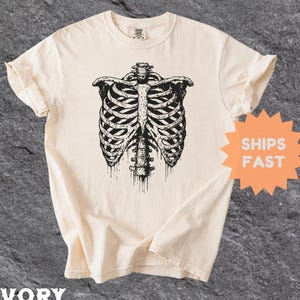 Comfort Colors® Skeleton Rib Cage Shirt, Halloween Skeleton Shirt, Skeleton Tee, Spooky Halloween Shirt, X-Ray Rib Shirt, Spooky Vibes Shirt