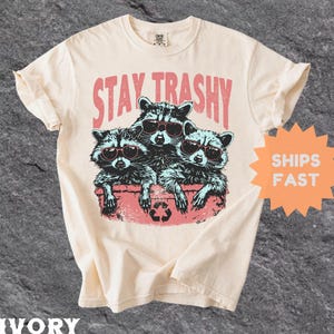 Comfort Colors® Funny Raccoon Shirt, Stay Trashy Shirt, Retro Raccoon Shirt, Sassy Trash Panda Tee, Vintage Humor Tee, Graphic Animal Shirt