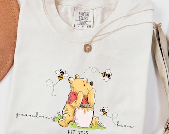 Camiseta personalizada de abuela oso, camiseta de Winnie the Pooh, camiseta de mamá oso, camiseta de The Pooh, camiseta de anuncio de embarazo, camiseta personalizada de revelación