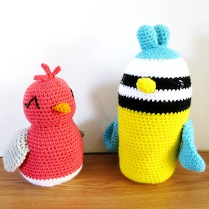 Amigurumi Birds. Plush Toy Birds. Coral Bird. Yellow-Teal-White Bird. Kawaii Crochet Animals. Choose From Two Cute Bird Designs image 1