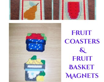 Fruit Design Drink Coasters/Fruit Basket Magnets. Watermelon, Apple, Cherries & Pear Fruit Design Mug Rugs. Peaches/Apples Basket Magnets.