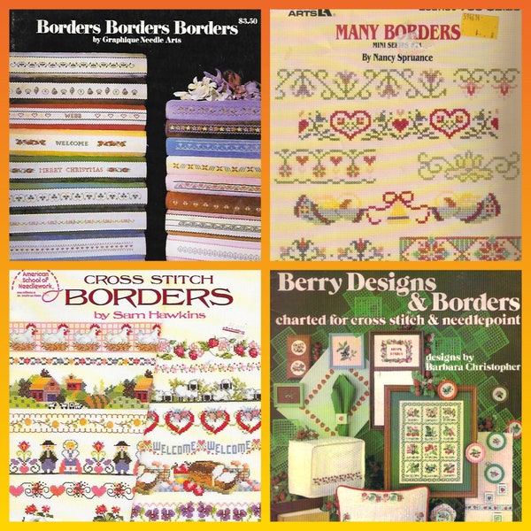 Vintage Border Designs in Cross Stitch Pattern Leaflets. Choose from Collection: Many Borders, Berry Designs/Borders, Borders & CS Borders