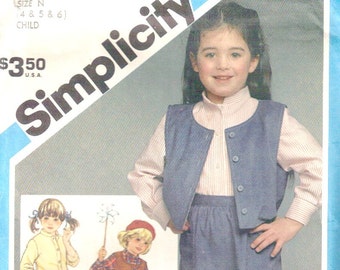 Sewing Pattern. Child's Pull-on Pants, Skirt, Shirt & Lined Vest: Sizes 4-6 - Uncut - Vintage 1984 Simplicity #6608