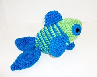 Tropical Fish Plush Toy, Blue-Green Toy Stuffed Fish, Handmade Amigurumi Crochet Fish, Seaside Stuffie, Birthday Gift, Baby Gift, Toybox Toy
