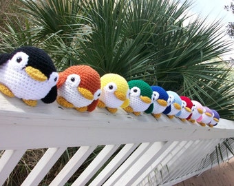 Pick a Pair of Penguins from this Plush Penguin Colony. Select from a Rainbow of Colors. Save 4.00 per pair. Amigurumi Penguins in Crochet