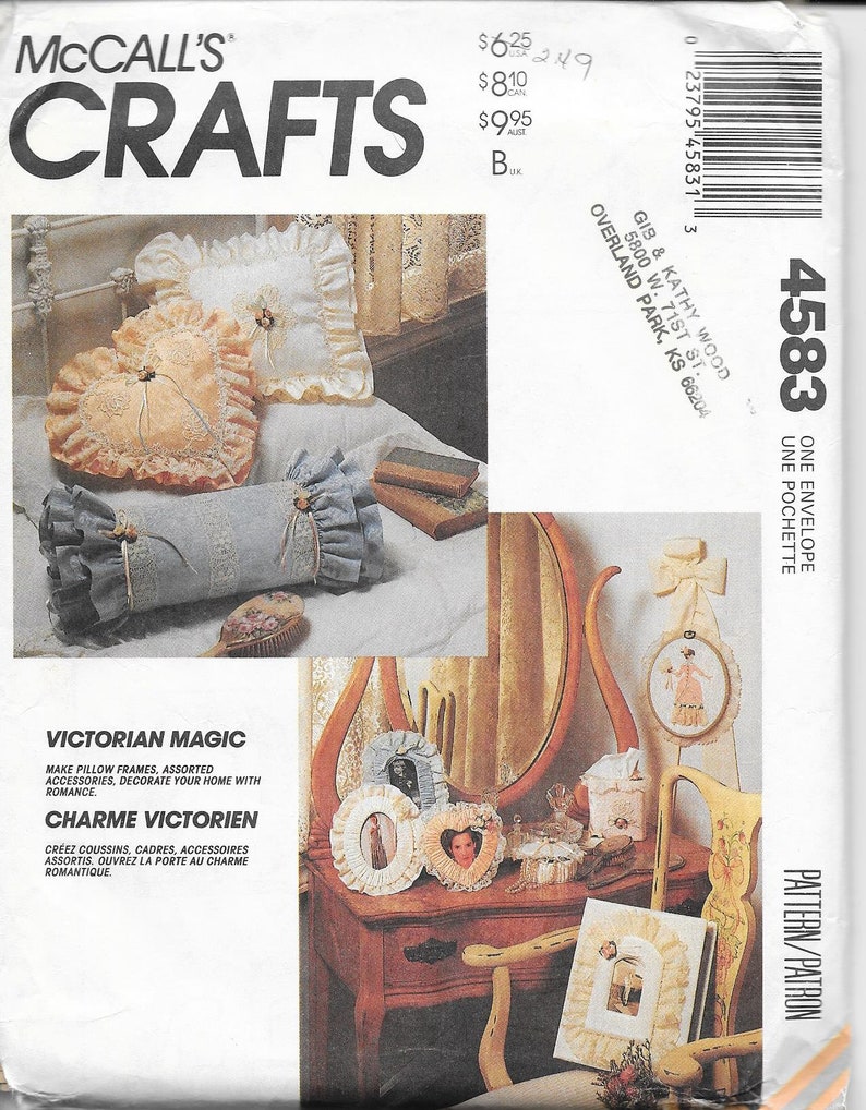 Victorian Magic Home Accessories Sewing Pattern. McCall's Crafts 4583. Pillows-Baskets-Picture Frames & Much More. 15 Projects. NEW, UNCUT image 1