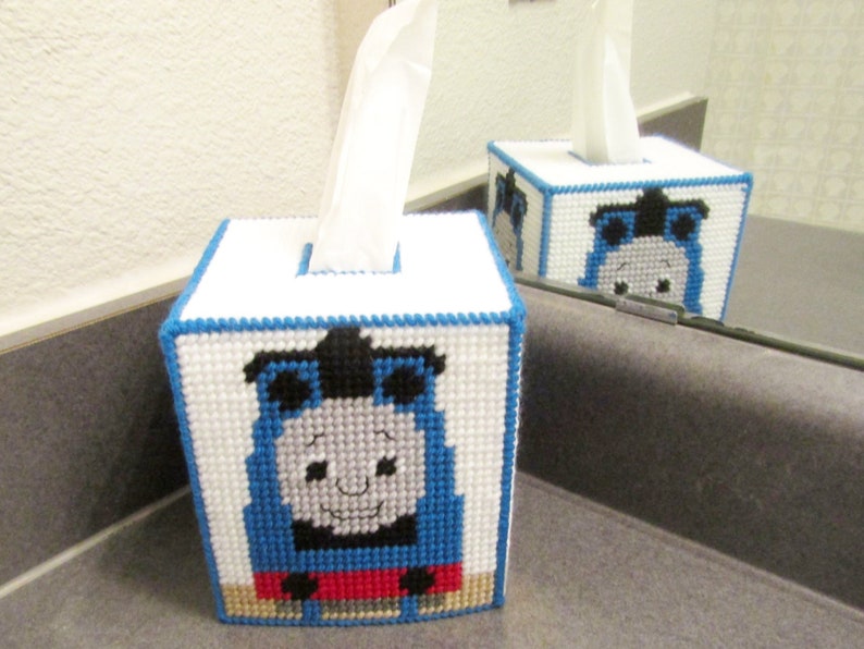 Storybook Train Tissue Box Cover. Child-Favorite Cartoon Train Tissue Topper. Train Engine Tissue Cover. Nursery/Kid's Room Décor image 2