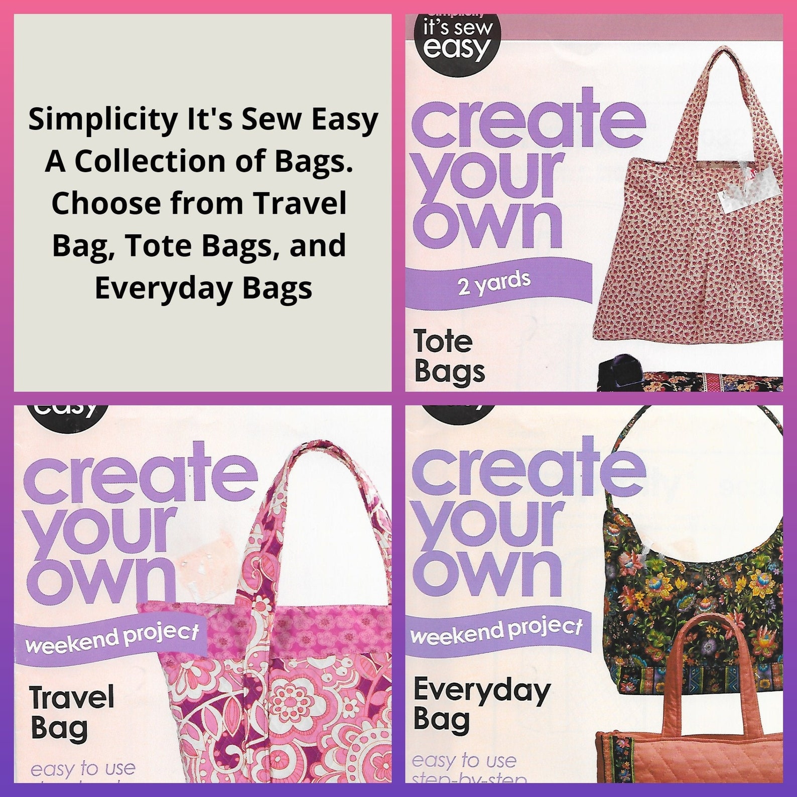 Simplicity It's Sew Easy Create Your Own Bags. Choose Etsy
