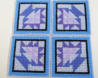 Quilt Block Basket Design Coasters. Set of 4 Beverage Coasters. Quilt Block Drink Coasters.  Gift for Quilter. Home Decor. Hostess Gift