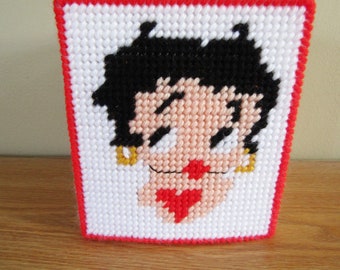 Betty Boop Tissue Box Cover. Handmade Needlepoint Tissue Cover w/Favorite Cartoon Character. Room & Home Décor for Betty Boop Fans.