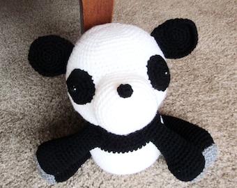 Plush Panda Bear in Amigurumi Crochet. Cute, Cuddly Crochet Panda. Huggable Panda Bear Soft Toy. Black and White Giant Panda Toy Bear