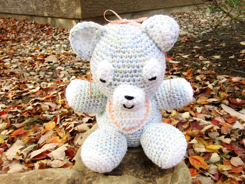 Plush Baby Bear with Bib in Fiesta Pastel. Amigurumi Crochet Stuffed Bear. Baby's First Teddy Bear. Toy Teddy Bear. Nursery Teddy Bear image 1