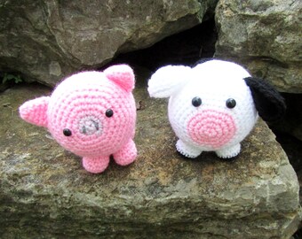 Plush Barnyard Buddies in Crochet. Penelope the Plush Pink Piglet or Connie the Cow. Toy Farm Animals.  Amigurumi Animals. Kawaii Cuties