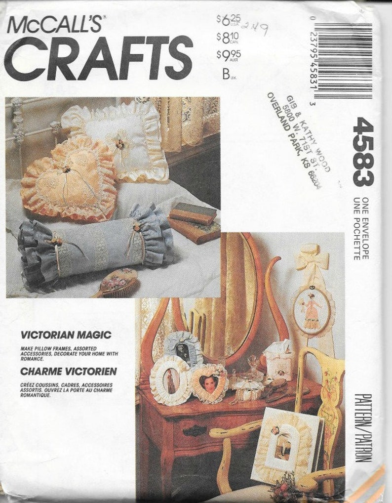 Victorian Magic Home Accessories Sewing Pattern. McCall's Crafts 4583. Pillows-Baskets-Picture Frames & Much More. 15 Projects. NEW, UNCUT image 5