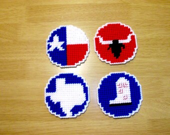 Set of 4 Texas-Themed Drink Coasters. Longhorn/State/Cowboy Boot/Flag Designs. State of Texas Beverage Coasters, Texas Tabletop Coasters