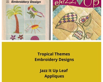 Embroidery and Applique Patterns. Choose Tropical Themes or Leaf Designs. Vintage Embroidery Transfers Pattern & Applique Leaflet. Crafts