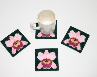 Hawaiian Orchid Beverage Coasters Set. Orchid Drink Coasters. Hawaiian Flower Mug Rugs. Orchid Design Table Mats. Home Décor. Holiday Gift