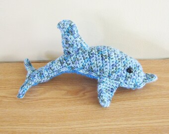 Plush Bottlenose Dolphin in Blue Ombre or Red/Green Metallic Yarn. Choose  One or both of these Cute Crochet Sea Animal Softie Toy Dolphins