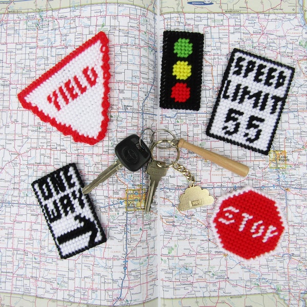 Road Sign Magnets. Five Magnets: Stop Sign, One Way, Traffic Signal, Speed Limit 55, Yield. Refrigerator Magnets, Fridgies, 5 Unique Magnets