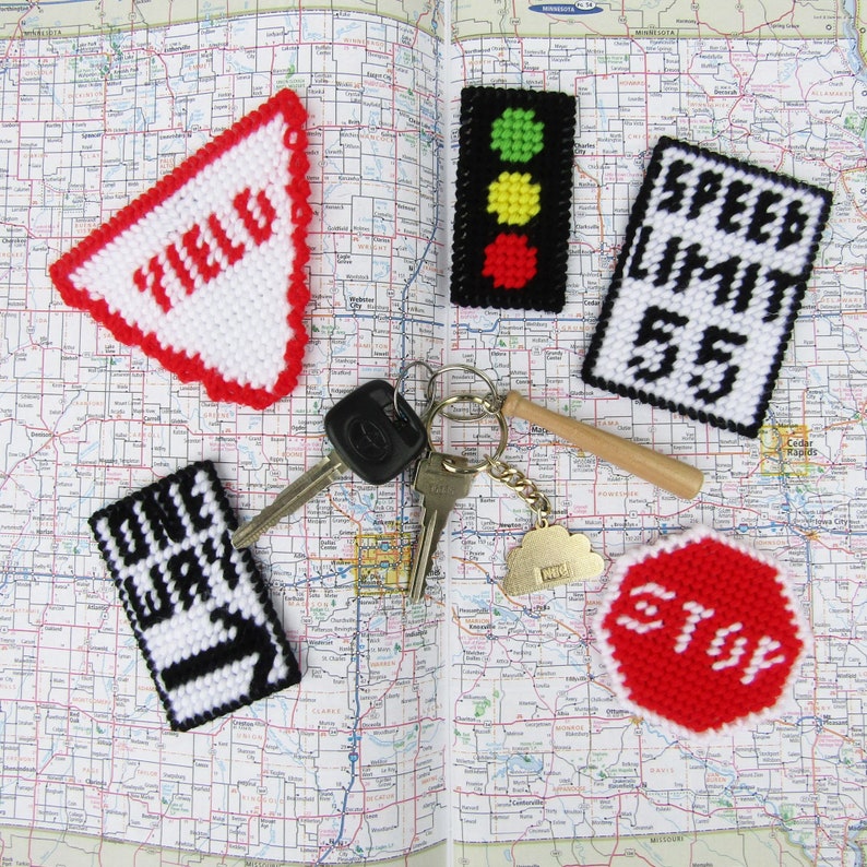 Road Sign Magnets. Five Magnets: Stop Sign, One Way, Traffic Signal, Speed Limit 55, Yield. Refrigerator Magnets, Fridgies, 5 Unique Magnets image 1