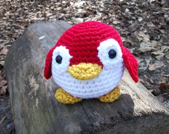 Red Roly-Poly Plush Penguin. Stuffed Toy Penguin. Handmade Crochet Amigurumi Marine Animal. Cuddle Buddy Penguin. Kids Gift. Nursery Décor