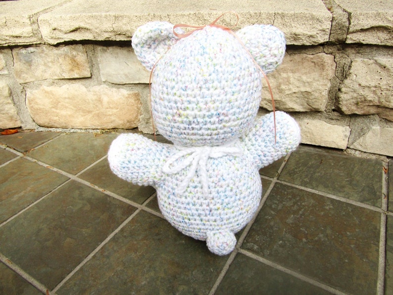 Plush Baby Bear with Bib in Fiesta Pastel. Amigurumi Crochet Stuffed Bear. Baby's First Teddy Bear. Toy Teddy Bear. Nursery Teddy Bear image 4