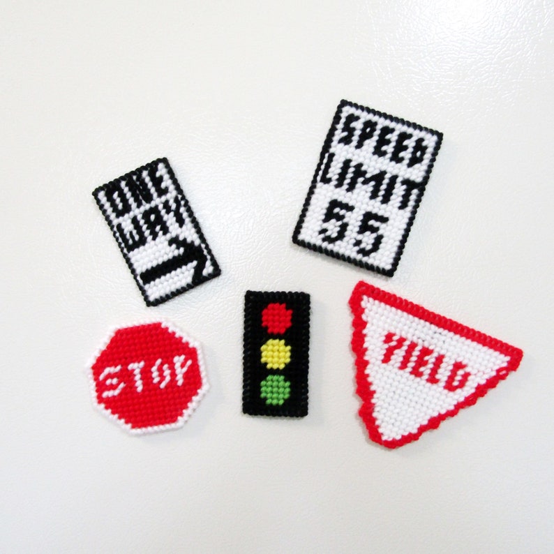 Road Sign Magnets. Five Magnets: Stop Sign, One Way, Traffic Signal, Speed Limit 55, Yield. Refrigerator Magnets, Fridgies, 5 Unique Magnets image 8