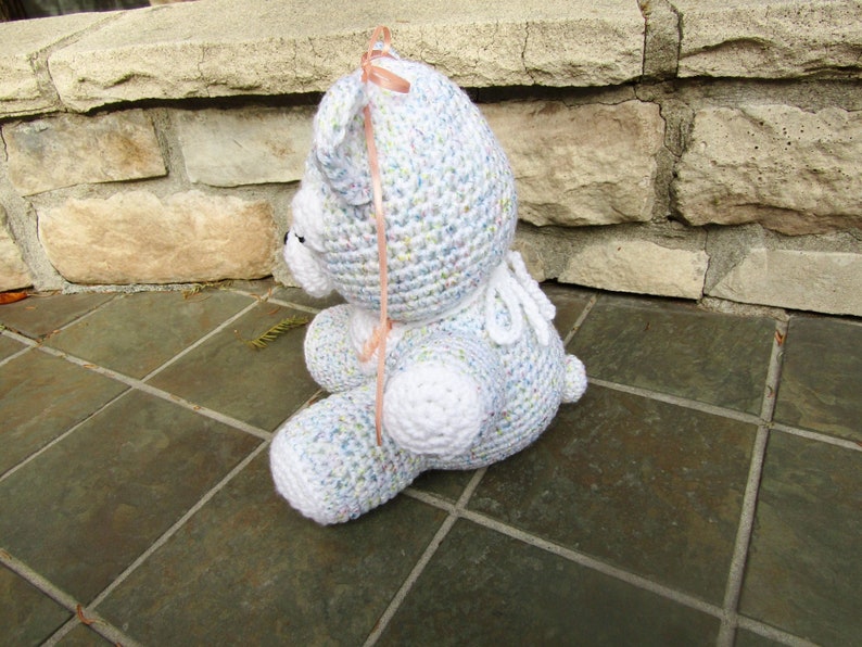 Plush Baby Bear with Bib in Fiesta Pastel. Amigurumi Crochet Stuffed Bear. Baby's First Teddy Bear. Toy Teddy Bear. Nursery Teddy Bear image 3