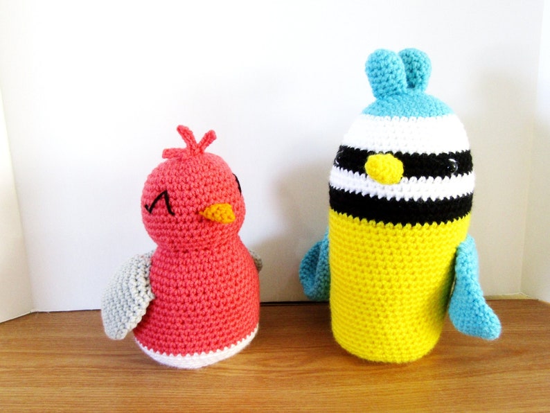 Amigurumi Birds. Plush Toy Birds. Coral Bird. Yellow-Teal-White Bird. Kawaii Crochet Animals. Choose From Two Cute Bird Designs image 1