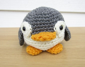 Handmade Charcoal Gray Amigurumi Penguin | Roly-Poly Crochet Plush Toy. Soft Stuffed Cuddly Animal for Kids & Nursery Decor