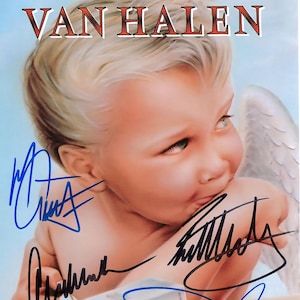 Van Halen Band 12x14 Album size print with autograph (actual copy of Eddie Van Halen autograph)  Heavy Metal, Rock and Roll