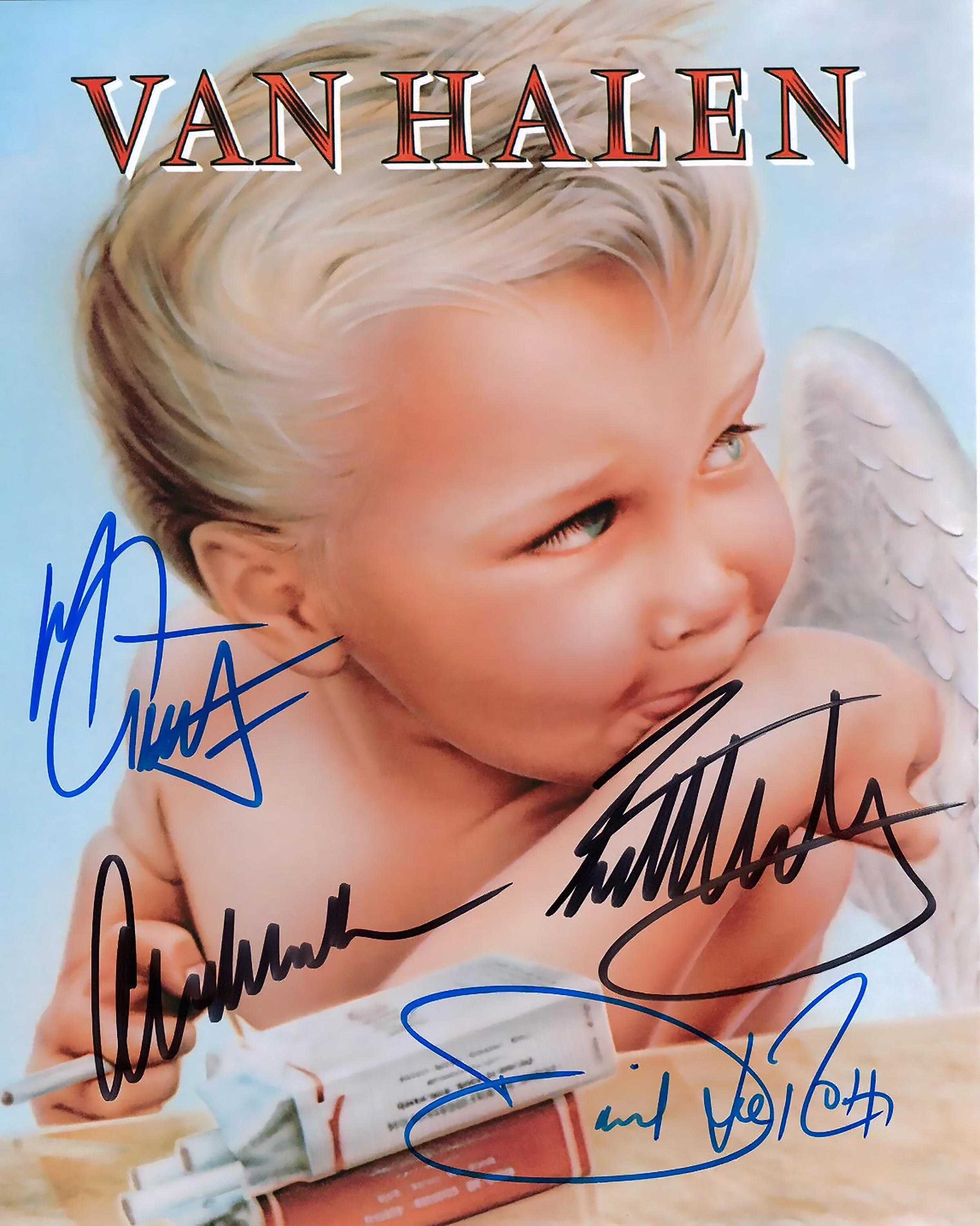 Van Halen Band 12x14 Album size print with autograph (actual copy of Eddie Van Halen autograph)  Heavy Metal, Rock and Roll