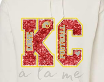 APPAREL - FAUX Disco Sequin Glitter Bling Football KC Kansas City - Shirts, Hoodies, Sweatshirts, Crewnecks