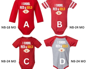 Infant Baby Onesie Bodysuit Kansas City KC Football Fan I DROOL Red & Gold
