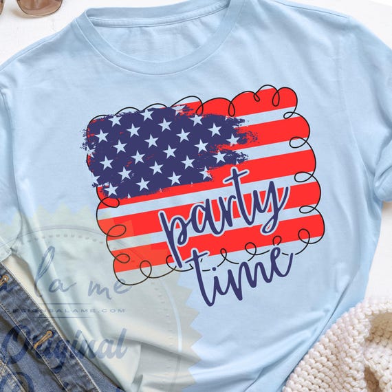 TSHIRT - American Flag Party Time USA - 4th of July Independence Day - Doodle