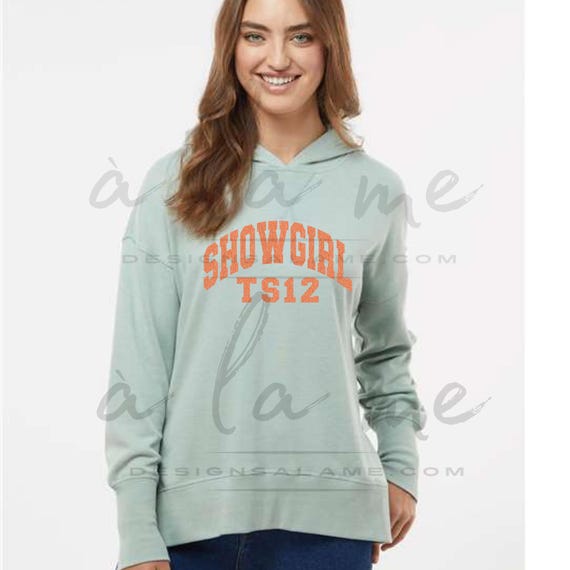 Women's French Terry Hooded Sweatshirt TS12 Showgirl Orange Faux Glitter