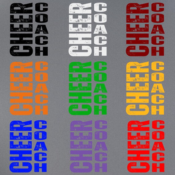 PNG Digital Download - CHEER CoACH Distressed Bundle - Multiple Colors - for DTF Transfers for Crafts and Shirts