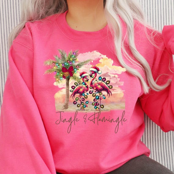 PNG Digital Download - Jingle and Flamingle Design for Christmas - Flamingo Beach Scene -for Sublimation & DtF Transfers