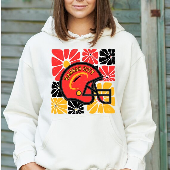 PNG Digital Download - Kansas City Football Helmet with Groovy Retro Flowers- for DTF Transfers for Crafts and Shirts