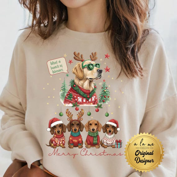 DTF Transfers - What a Bunch of Weenies - Dog - Golden Retriever - Dachshund - Christmas Funny Design