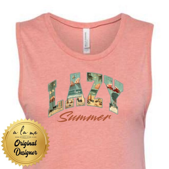 PNG Digital Download - Lazy Summer Retro Vintage Beach Design - for Sublimation & DtF Transfers