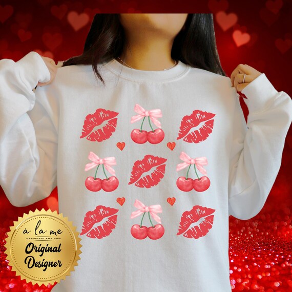 DTF Transfers -Valentine's Kisses Cherry Hearts Coquette Lips -  RTP (Ready to Press)