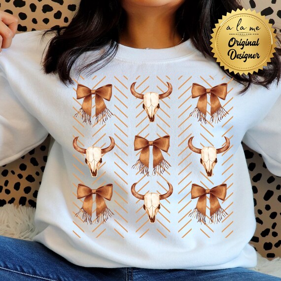 PNG Digital Download for Transfers - Western Bows & Bull Skull Design Coquette