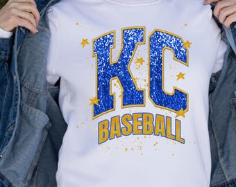 Descarga digital PNG: estrellas de brillo falso de béisbol de KC: para transferencias DTF para manualidades y camisetas