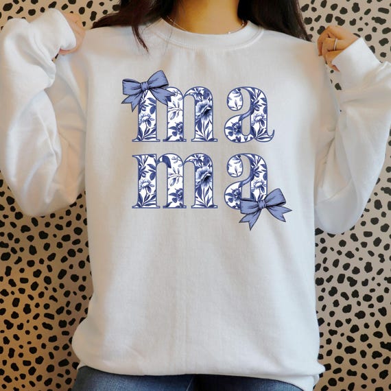 APPAREL  Toile Print Blue with Bows MAMA