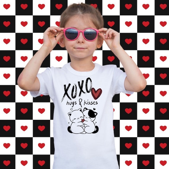 DTF Hugs & Kisses Kitten Cat Kitty Valentine Design  - Ready to Press Transfers
